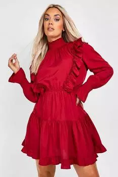 Платье плюс с руфлами Boohoo, ягодный