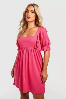 Платье plus с рукавами и плоскими рукавами Boohoo, розовый