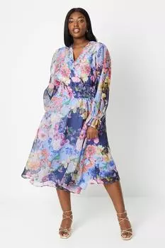 Платье Plus с V-образным вырезом и принтом Georgette Coast, синий
