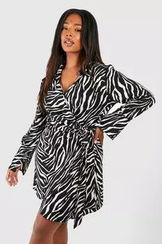 Платье Plus с запахом и принтом «зебра» boohoo, черный