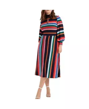 Платье плюс сайз А-силуэта с рукавами-фонариками ELOQUII, мультиколор