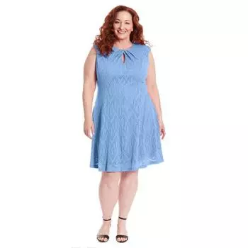 Платье плюс сайз с вырезом-замочком и расклешенной юбкой London Times, цвет cornflower blue