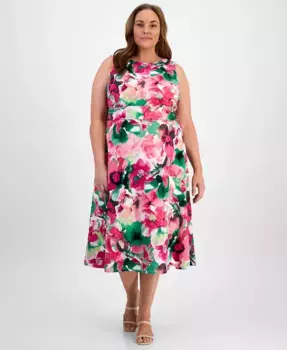 Платье Plus Size с цветочным принтом без рукавов силуэта Fit & Flare Kasper, мультиколор
