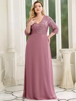 Платье plus size, с пайетками, шифон, торжественное Ever-Pretty, пастельно-розовый