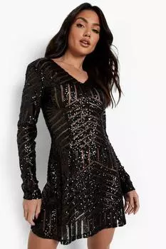Платье подручки невесты с длинными рукавами и пайетками Boohoo, черный