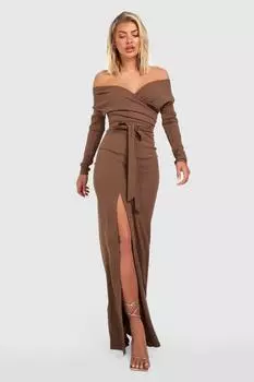 Платье подручки невесты с открытыми плечами Boohoo, мокка