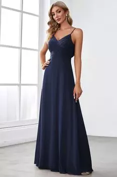 Платье подружки невесты длиной до пола с драпировкой в форме сердца Ever Pretty, синий