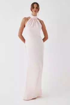 Платье подружки невесты из крепа с атласной спинкой и бретелькой на шее Coast, розовый