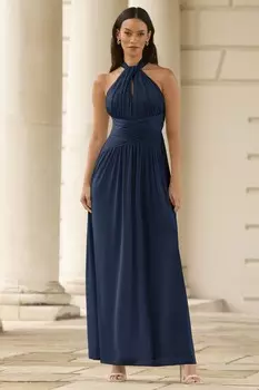 Платье подружки невесты макси с бретелькой на шее и вырезом Lipsy, синий