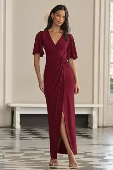 Платье подружки невесты с короткими рукавами V-образным вырезом и декором Lipsy, красный