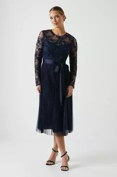 Платье подружки невесты с вышитой верхней сетчатой юбкой и складками Coast, темно-синий