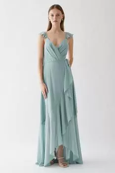 Платье подружки невесты с запахом водопада и развевающимися рукавами Coast, зеленый