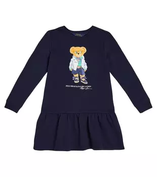 Платье polo bear из хлопкового флиса Polo Ralph Lauren Kids, синий