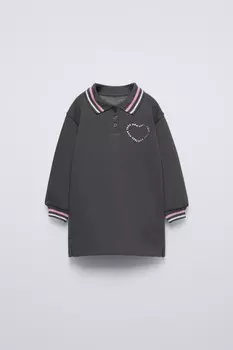 Платье-поло из флиса ZARA, антрацитово-серый