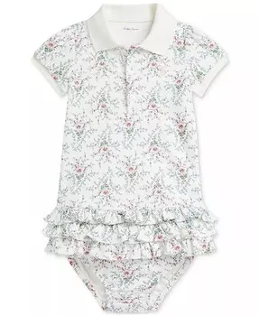 Платье-поло из хлопка с оборками Polo Ralph Lauren, мультиколор