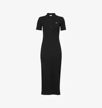 Платье-Поло макси из хлопкового трикотажа с короткими рукавами Lacoste, черный