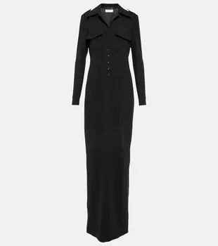 Платье-поло макси из шерсти SAINT LAURENT, черный