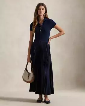 Платье-поло миди с облегающим лифом Polo Ralph Lauren, тёмно-синий