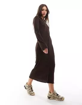 Платье-поло миди с застежкой на все пуговицы коричневого цвета Vila