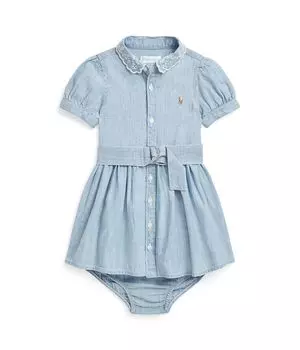 Платье Polo Ralph Lauren Kids Belted Chambray Shirtdress & Bloomer, цвет New Medium Wash