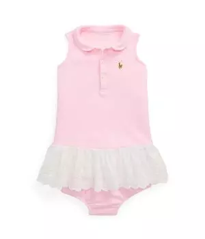 Платье Polo Ralph Lauren Kids Eyelet-Skirt Knit Oxford Dress & Bloomer, цвет Carmel Pink Multi