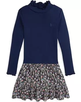Платье Polo Ralph Lauren Kids Floral-Woven-Skirt Turtleneck Dress, цвет Newport Navy W/Tonal