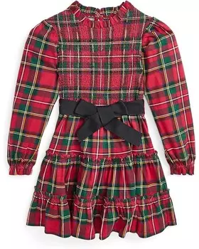 Платье Polo Ralph Lauren Kids Plaid Smocked Cotton Jersey Dress, цвет Red Steward Tartan
