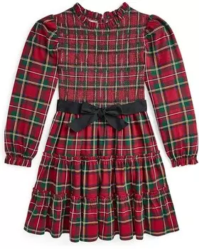 Платье Polo Ralph Lauren Kids Plaid Smocked Cotton Jersey Dress, цвет Red Steward Tartan