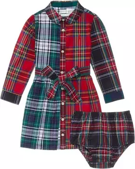 Платье Polo Ralph Lauren Kids Plaid Cotton Fun Shirtdress & Bloomer, разноцветный