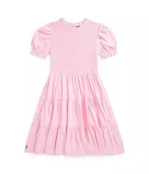 Платье Polo Ralph Lauren Kids Smocked Cotton Jersey Dress, цвет Carmel Pink/Harbor Island Blue