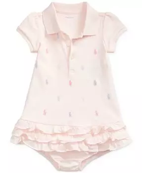 Платье-поло с оборками и принтом пони для маленьких девочек Polo Ralph Lauren, розовый