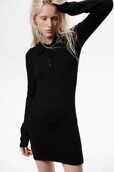 Платье поло тонкой вязки H&M, черный