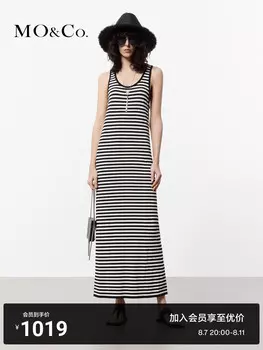 Платье полосатое Moco с U-образным вырезом, белый / черный