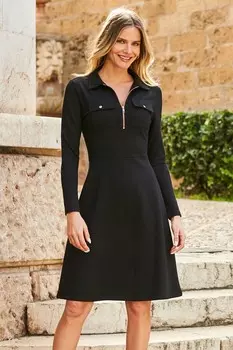 Платье-Понте с воротником и молнией Sosandar, черный