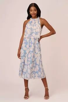 Платье поповер из шифона с цветочным принтом Adrianna Papell, синий