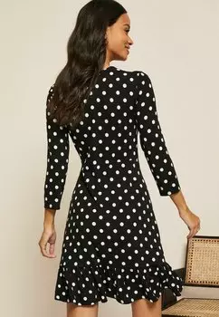 Платье повседневное Fit And Flare Round Neck 3/4 Sleeve Friends Like These, черно-белый в горошек