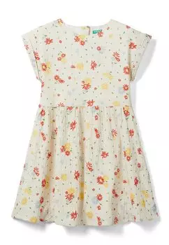 Платье повседневное WITH BUTTON OPENING AT BACK SLEEVE WITH TURN-UP United Colors of Benetton, крем