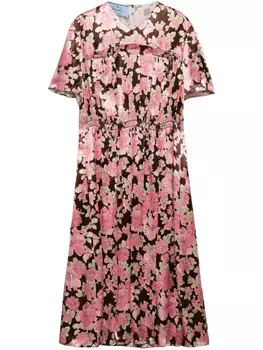 Платье Prada с вышивкой из атласа, коричневый