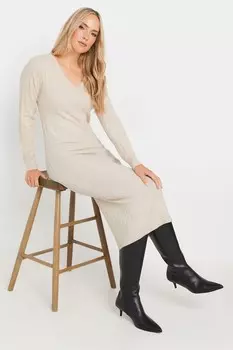 Платье премиум класса с V образным вырезом в рубчик Long Tall Sally, бежевый