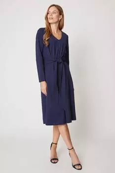 Платье премиум-класса с завязкой на талии Ponte Wallis, темно-синий
