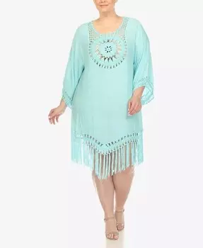 Платье-прикрытие с бахромой и вязанной крючком больших размеров White Mark, зеленый
