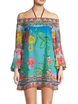 Платье-прикрытие с открытыми плечами и цветочным принтом Ranee'S, цвет Green Multicolor