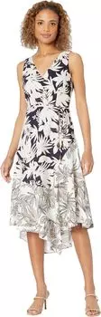 Платье Printed Linen Mix Print V-Neck Midi Vince Camuto, цвет Navy Multi