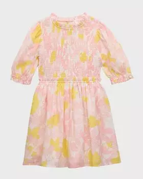 Платье присборенное с цветочным принтом для девочек, размеры 1–10 Zimmermann, цвет Pink/Yellow Floral