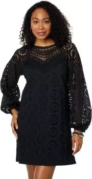 Платье Priscilla Long Sleeve Eyelet Lilly Pulitzer, цвет Onyx Oversized Pinwheel Eyelet
