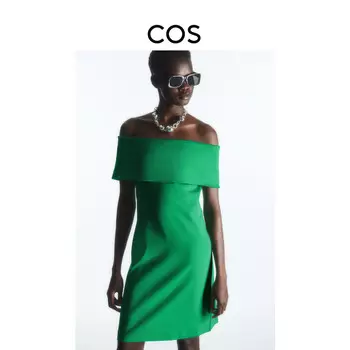 Платье приталенное Cos на одно плечо, зеленый
