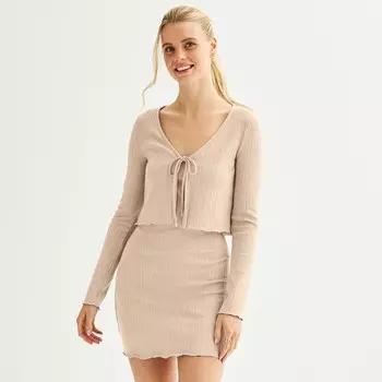 Платье приталенного кроя Live To Be Spoiled для юниоров и вязаный кардиган с завязками спереди, песочный