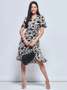 Платье приталенного кроя с запахом и завязкой на талии Jolie Moi Loretta, абстрактный разноцветный