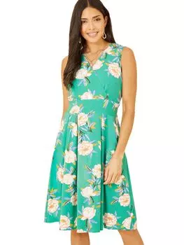 Платье приталенного кроя с запахом и цветочным принтом Mela London, зеленое