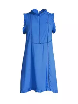 Платье прямого кроя без рукавов с вырезом и рюшами Aurum, синий